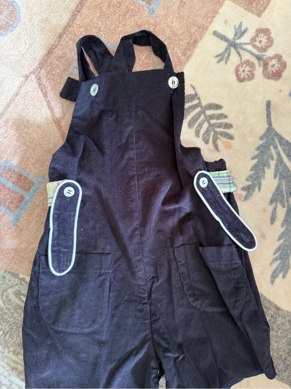 bella bliss Dark Brown Corduroy Overalls with Light plaid Trim